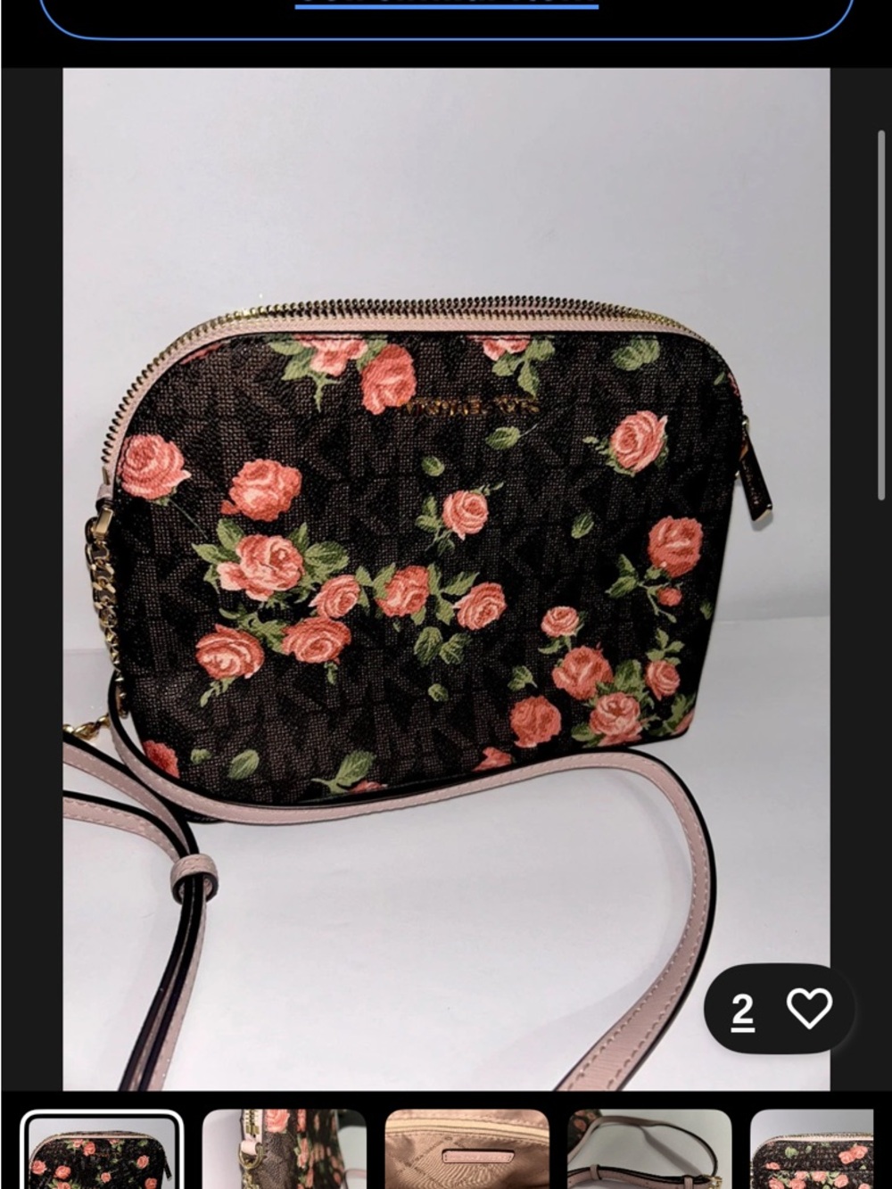Michael Kors Black Floral Crossbody with Pink Rose Print